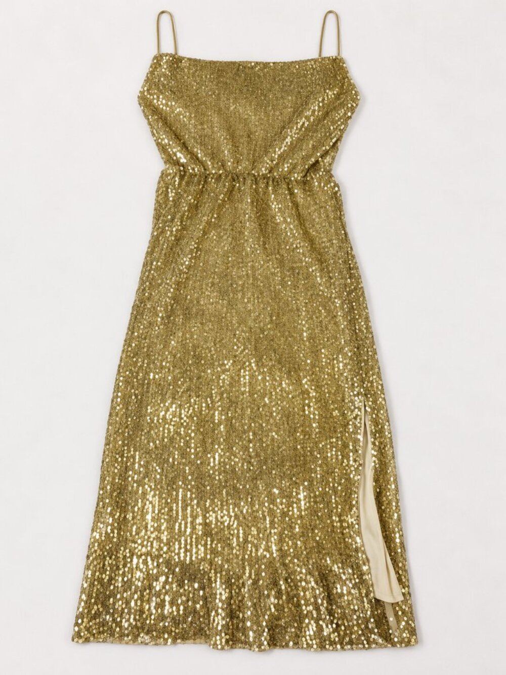 Fashion Nova M Gold Sequin Open Back Midi Dress Side Slit Party Cocktail
